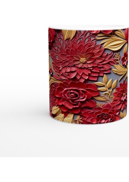 Altın Yapraklı Kırmızı Rölyef Çiçek Desenli Kupa Bardak fiyatları