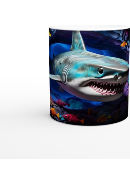 Köpekbalığı ve Mercan Mağarası Su Altı Temalı Kupa Bardak