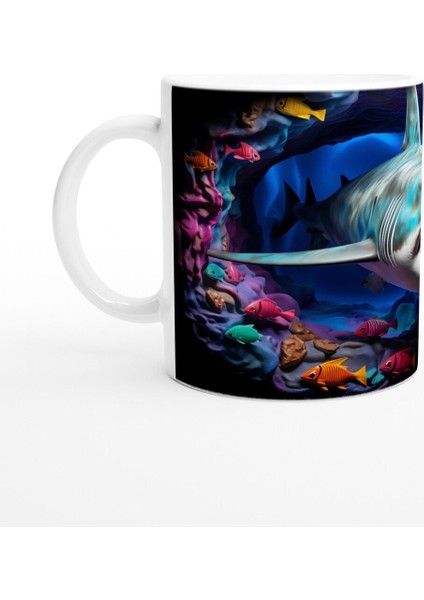 Köpekbalığı ve Mercan Mağarası Su Altı Temalı Kupa Bardak fiyatları