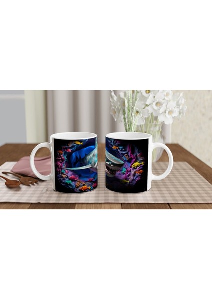 Köpekbalığı ve Mercan Mağarası Su Altı Temalı Kupa Bardak indirimleri