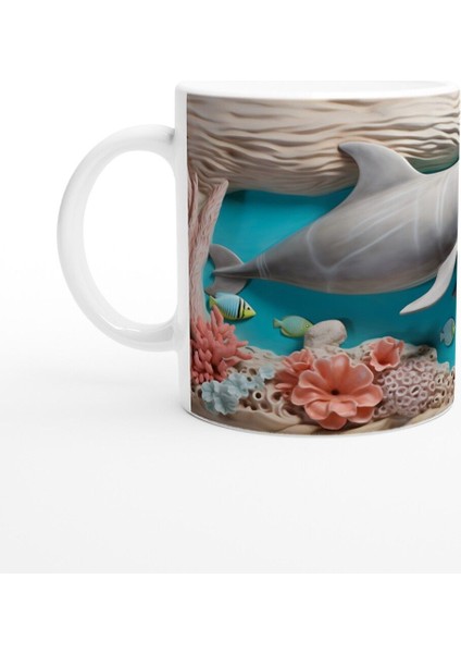 Mercan Bahçesinde Yüzen Neşeli Yunus Temalı Kupa Bardak fiyatları