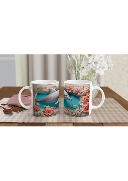 Mercan Bahçesinde Yüzen Neşeli Yunus Temalı Kupa Bardak indirimleri