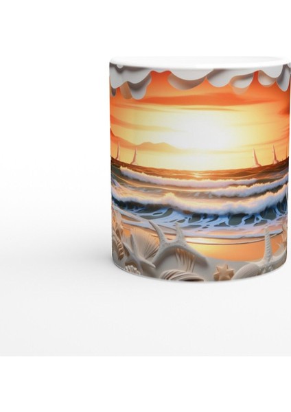 Gün Batımında Deniz ve Mercanlar Su Altı Temalı Kupa Bardak