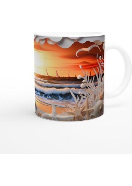 Gün Batımında Deniz ve Mercanlar Su Altı Temalı Kupa Bardak modelleri