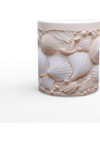 Pastel Kabuk Desenli Sade ve Şık Su Altı Temalı Kupa Bardak