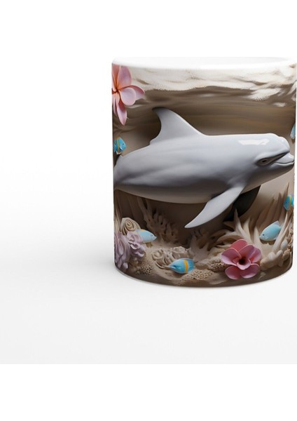 Pastel Tonlarda Çiçekler ve Yunus Desenli Su Altı Temalı Kupa Bardak