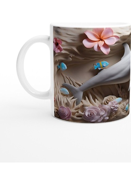 Pastel Tonlarda Çiçekler ve Yunus Desenli Su Altı Temalı Kupa Bardak fiyatları