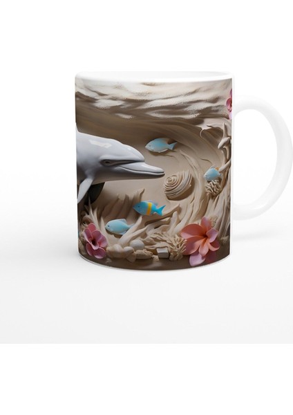 Pastel Tonlarda Çiçekler ve Yunus Desenli Su Altı Temalı Kupa Bardak modelleri