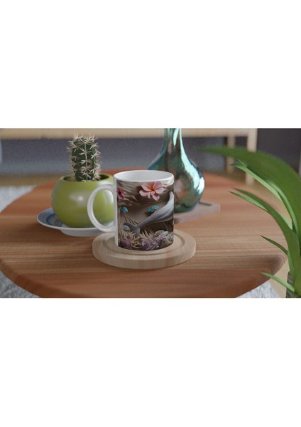 Pastel Tonlarda Çiçekler ve Yunus Desenli Su Altı Temalı Kupa Bardak fırsatları