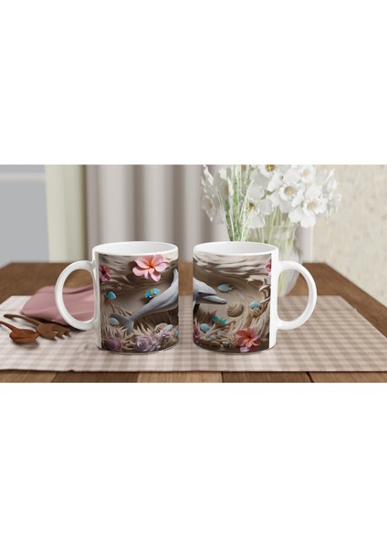 Pastel Tonlarda Çiçekler ve Yunus Desenli Su Altı Temalı Kupa Bardak indirimleri