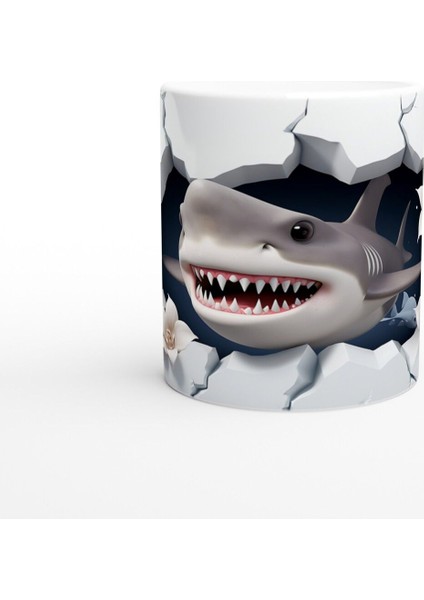 Duvarı Parçalayan Güçlü Köpekbalığı Su Altı Temalı Kupa Bardak