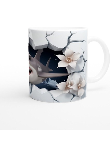 Duvarı Parçalayan Güçlü Köpekbalığı Su Altı Temalı Kupa Bardak modelleri