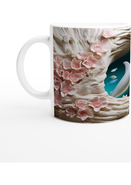 Mercan Çiçekleri Arasında Yüzen Sevimli Yunus Temalı Kupa Bardak fiyatları