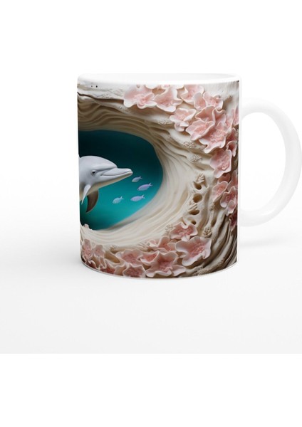 Mercan Çiçekleri Arasında Yüzen Sevimli Yunus Temalı Kupa Bardak modelleri