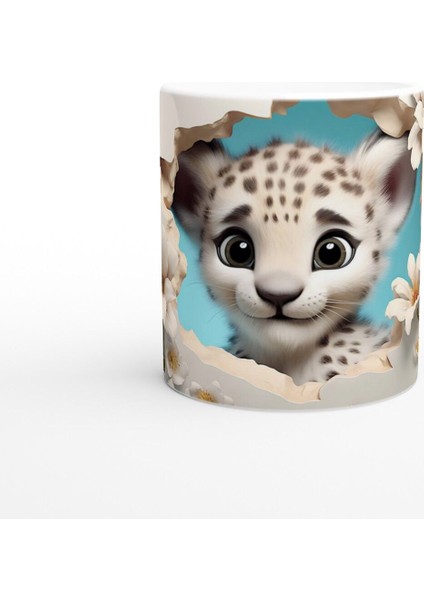 Baharın Masum Yüzü Kar Leoparı Yavrusu Temalı Baskılı Kupa Bardak