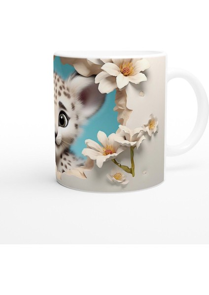 Baharın Masum Yüzü Kar Leoparı Yavrusu Temalı Baskılı Kupa Bardak modelleri