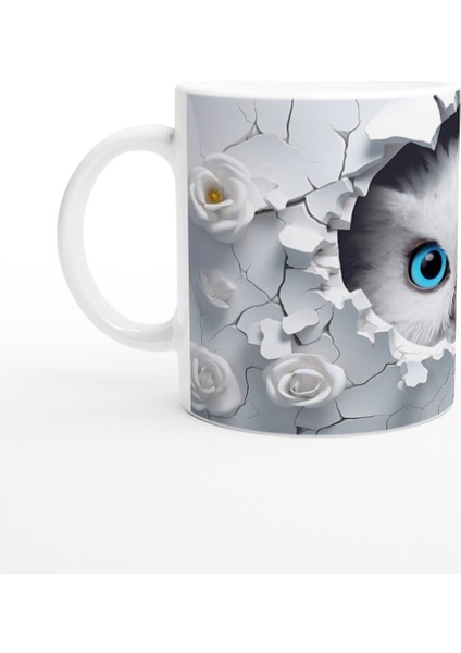 Beyaz Güller Arasında Mavi Gözlü Baykuş Temalı Baskılı Kupa Bardak fiyatları