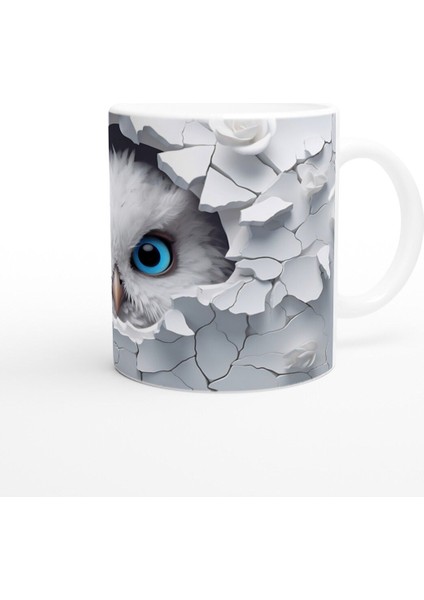 Beyaz Güller Arasında Mavi Gözlü Baykuş Temalı Baskılı Kupa Bardak modelleri