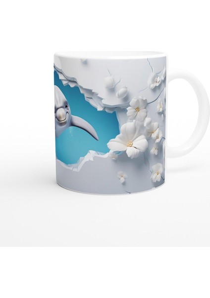 Çatlak Duvardan Bakan Sevimli Yunus Temalı Baskılı Kupa Bardak modelleri