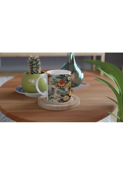 Sonbahar Bahçesi Rölyef Çiçekli Kupa Bardak fırsatları