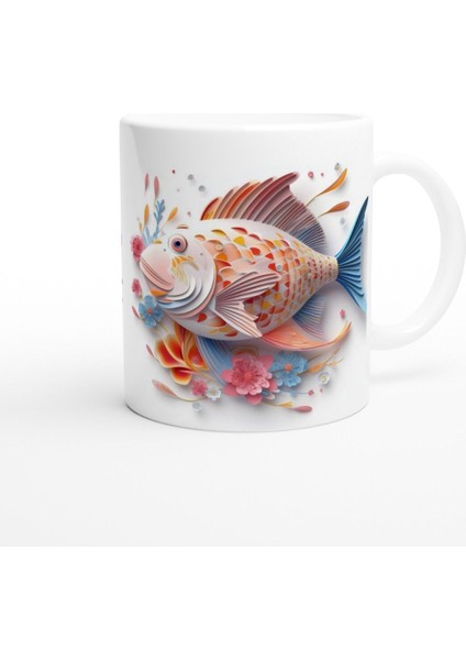 Çiçekli Balık Desenli Deniz Temalı Sanat Kupa Bardak modelleri