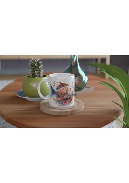 Çiçekli Balık Desenli Deniz Temalı Sanat Kupa Bardak fırsatları