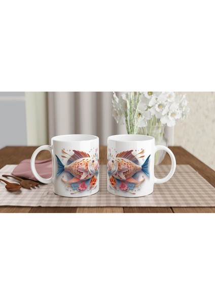 Çiçekli Balık Desenli Deniz Temalı Sanat Kupa Bardak indirimleri