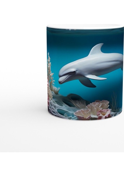 Derin Denizlerde Yüzen Yunus Desenli Su Altı Temalı Kupa Bardak