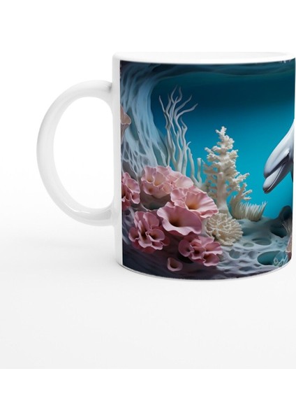 Derin Denizlerde Yüzen Yunus Desenli Su Altı Temalı Kupa Bardak fiyatları