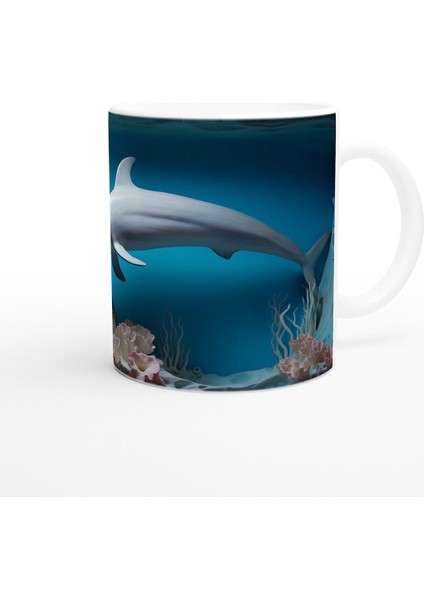 Derin Denizlerde Yüzen Yunus Desenli Su Altı Temalı Kupa Bardak modelleri