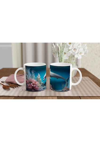 Derin Denizlerde Yüzen Yunus Desenli Su Altı Temalı Kupa Bardak indirimleri