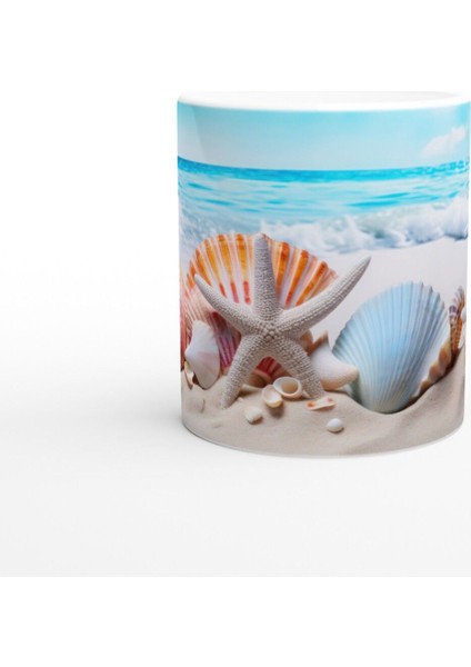 Pastel Renkli Kabuklar ve Yıldızlarla Su Altı Temalı Kupa Bardak