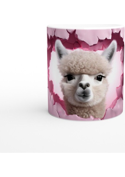 Çatlak Duvardan Bakan Alpaka Temalı Baskılı Kupa Bardak