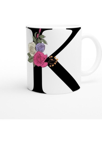 K Harfi Çiçek Motifli Kupa Bardak modelleri