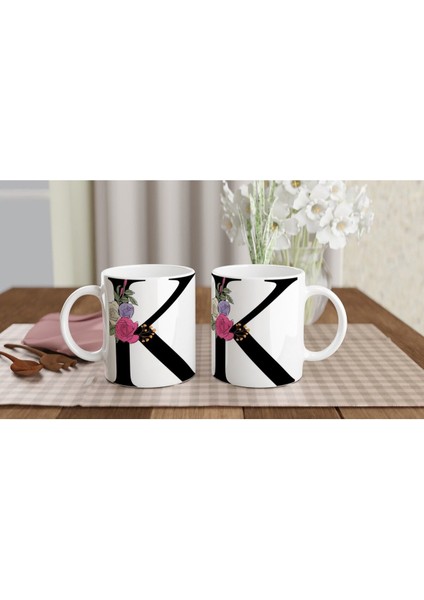 K Harfi Çiçek Motifli Kupa Bardak indirimleri