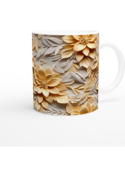 Sarı Tonlarda Işıltılı Rölyef Çiçekli Kupa Bardak modelleri