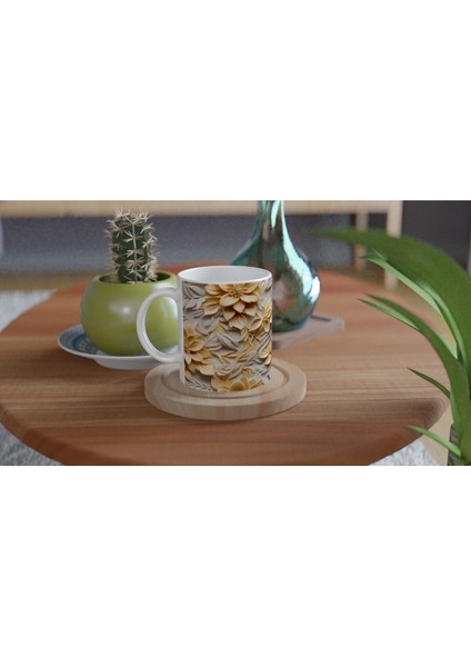 Sarı Tonlarda Işıltılı Rölyef Çiçekli Kupa Bardak fırsatları