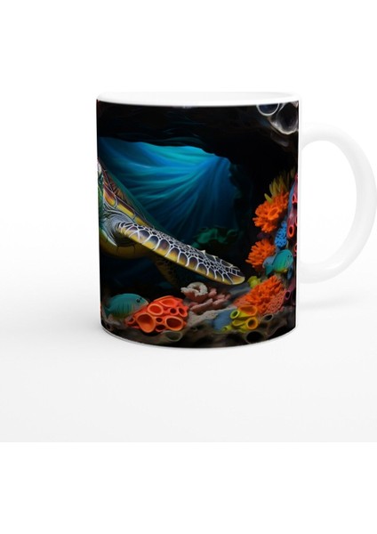 Renkli Mercanlar Arasında Yüzen Deniz Kaplumbağalı Kupa Bardak modelleri