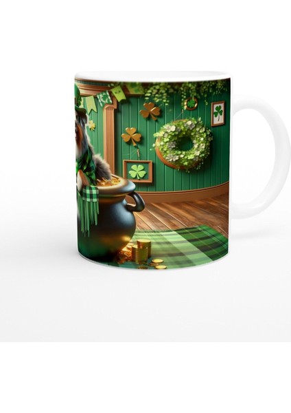 Leprechaun Şapkalı Avustralya Çoban Köpeği Temalı Baskılı Kupa Bardak modelleri