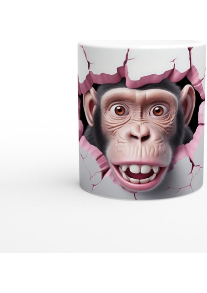 Duvarı Yırtan Şaşkın Maymun Temalı Baskılı Kupa Bardak