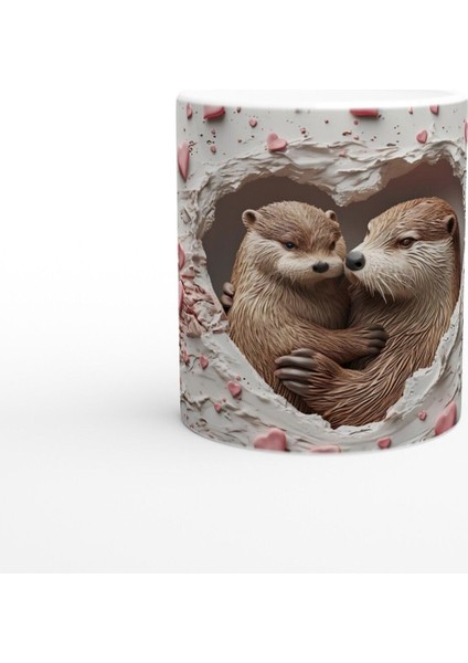 Kalpten Bakan Sarılan Su Samurları Temalı Baskılı Kupa Bardak