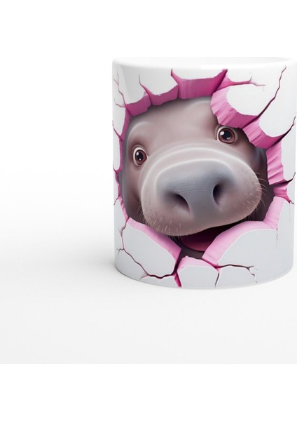 Pembe Çatlaktan Bakan Sevimli Su Aygırı Temalı Baskılı Kupa Bardak