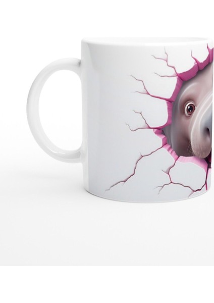 Pembe Çatlaktan Bakan Sevimli Su Aygırı Temalı Baskılı Kupa Bardak fiyatları