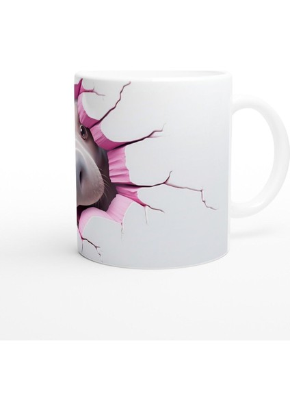 Pembe Çatlaktan Bakan Sevimli Su Aygırı Temalı Baskılı Kupa Bardak modelleri