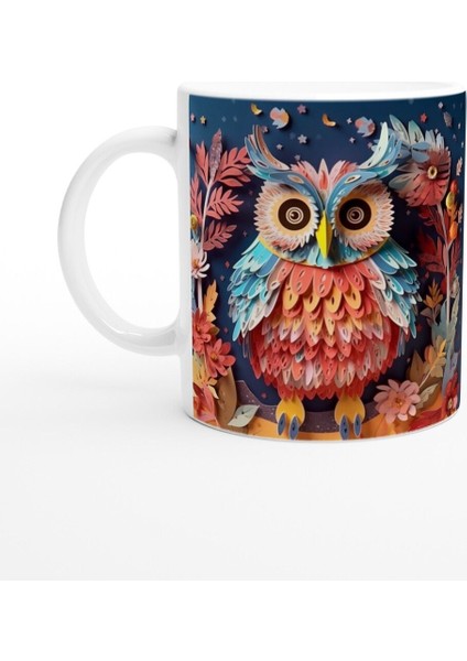 Renkli Tüyleriyle Ikiz Baykuşlar Temalı Baskılı Kupa Bardak