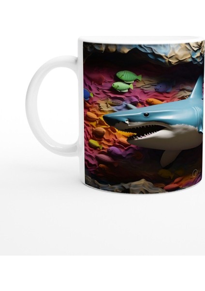 Renk Geçişli Zemin Üzerinde Köpekbalığı Su Altı Temalı Kupa Bardak fiyatları