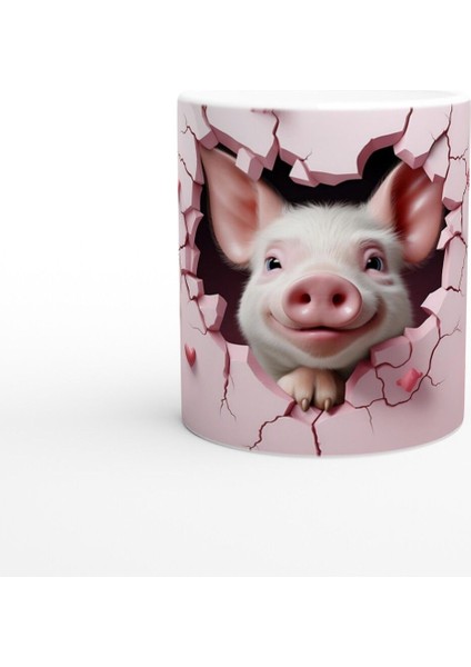 Çatlaktan Bakan Sevimli Domuz Temalı Baskılı Kupa Bardak