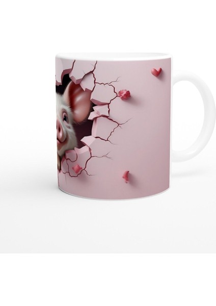 Çatlaktan Bakan Sevimli Domuz Temalı Baskılı Kupa Bardak modelleri