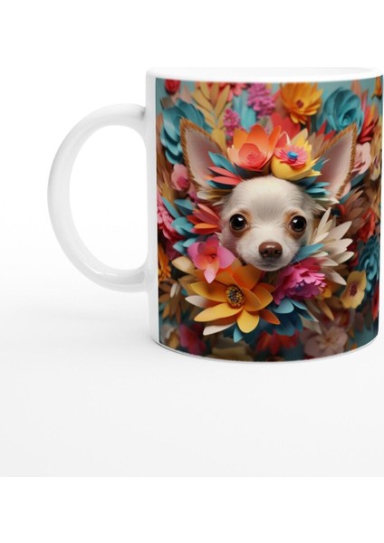 Çiçek Taçlı Chihuahua Temalı Baskılı Kupa Bardak