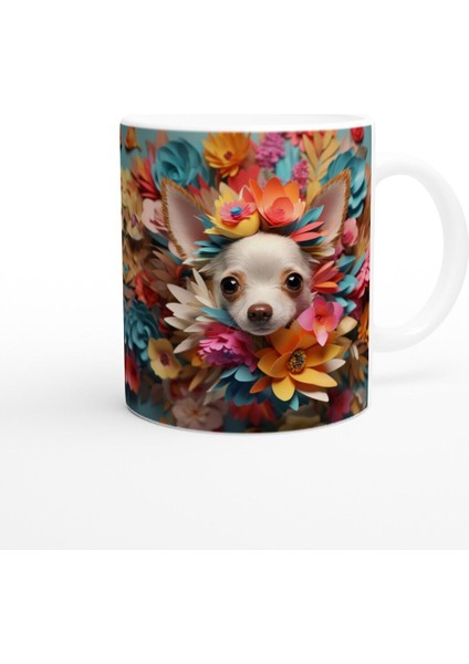 Çiçek Taçlı Chihuahua Temalı Baskılı Kupa Bardak fiyatları